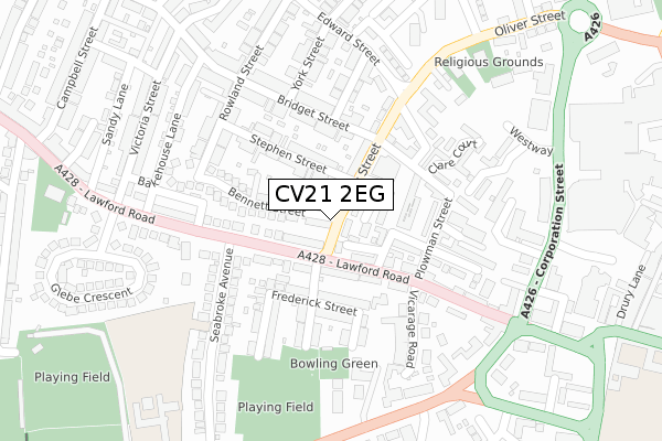 CV21 2EG map - large scale - OS Open Zoomstack (Ordnance Survey)
