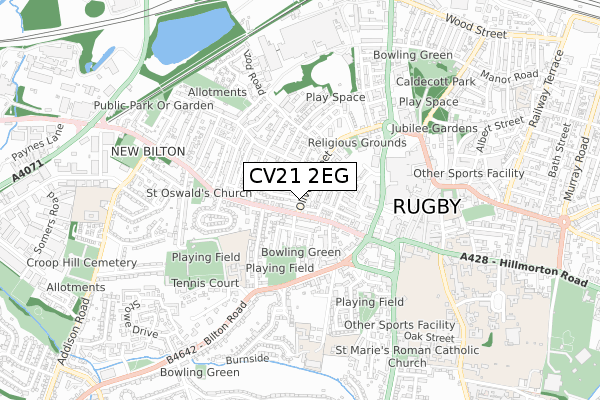 CV21 2EG map - small scale - OS Open Zoomstack (Ordnance Survey)