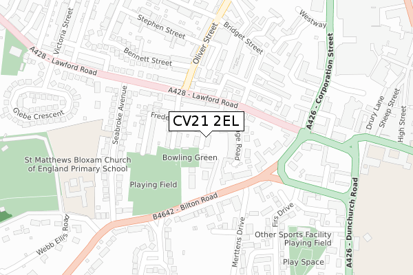 CV21 2EL map - large scale - OS Open Zoomstack (Ordnance Survey)