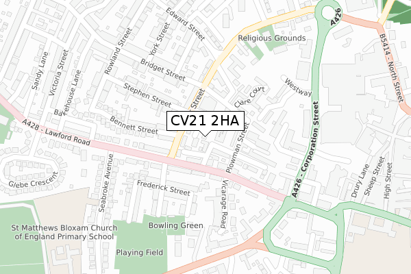 CV21 2HA map - large scale - OS Open Zoomstack (Ordnance Survey)