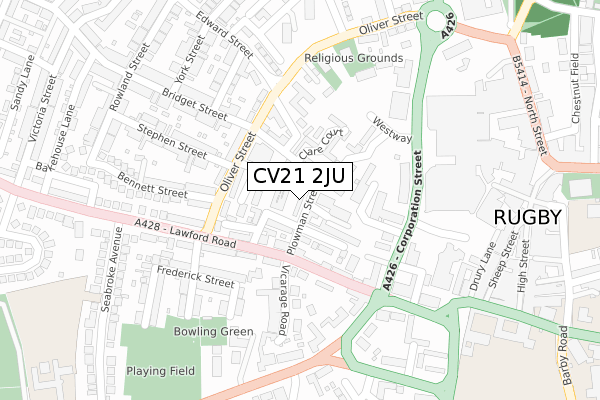 CV21 2JU map - large scale - OS Open Zoomstack (Ordnance Survey)