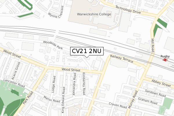 CV21 2NU map - large scale - OS Open Zoomstack (Ordnance Survey)