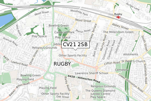 CV21 2SB map - small scale - OS Open Zoomstack (Ordnance Survey)