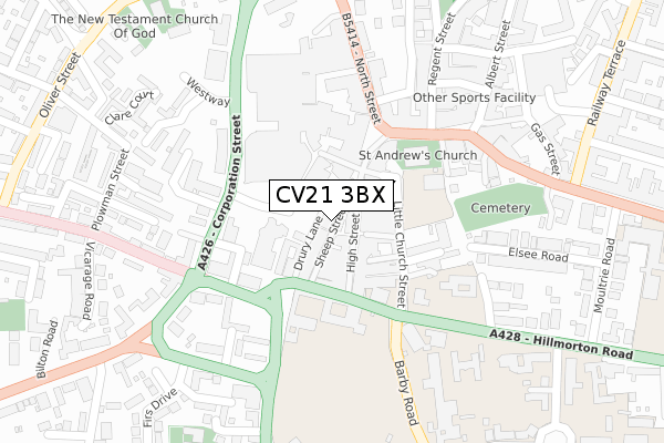 CV21 3BX map - large scale - OS Open Zoomstack (Ordnance Survey)