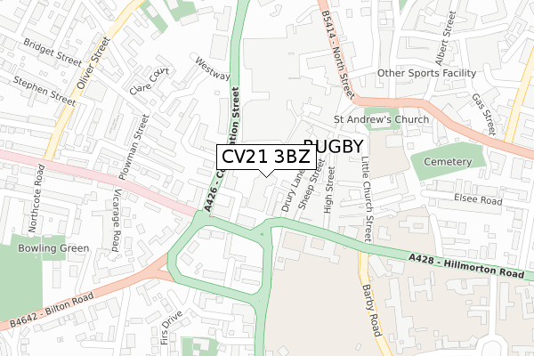 CV21 3BZ map - large scale - OS Open Zoomstack (Ordnance Survey)