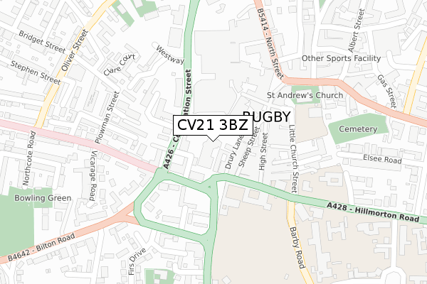 CV21 3BZ map - large scale - OS Open Zoomstack (Ordnance Survey) CV21 3BZ map - large scale - OS Open Zoomstack (Ordnance Survey)