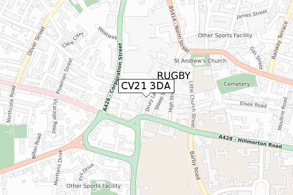 CV21 3DA map - large scale - OS Open Zoomstack (Ordnance Survey)