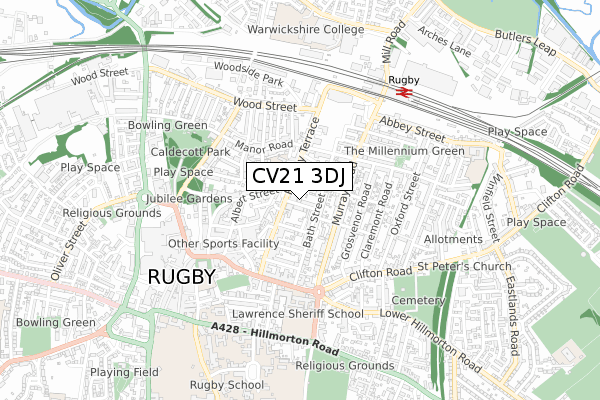 CV21 3DJ map - small scale - OS Open Zoomstack (Ordnance Survey) CV21 3DJ map - small scale - OS Open Zoomstack (Ordnance Survey)
