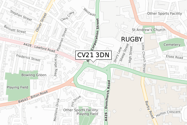 CV21 3DN map - large scale - OS Open Zoomstack (Ordnance Survey)