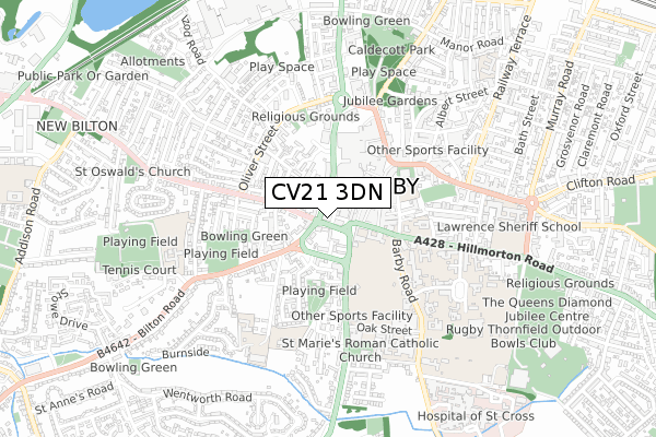 CV21 3DN map - small scale - OS Open Zoomstack (Ordnance Survey)