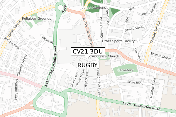 CV21 3DU map - large scale - OS Open Zoomstack (Ordnance Survey)