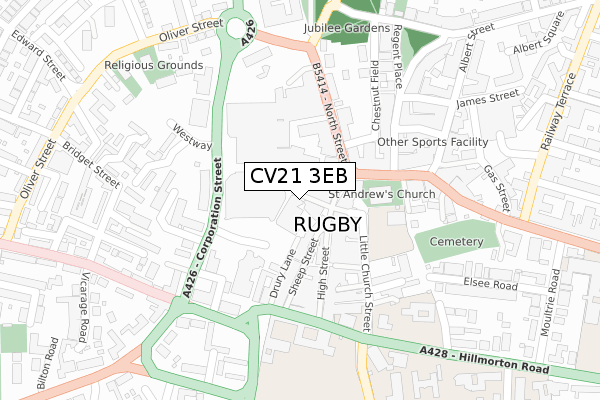 CV21 3EB map - large scale - OS Open Zoomstack (Ordnance Survey)