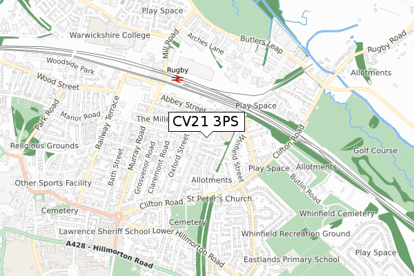 CV21 3PS map - small scale - OS Open Zoomstack (Ordnance Survey)