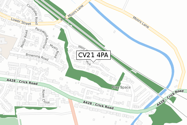 CV21 4PA map - large scale - OS Open Zoomstack (Ordnance Survey)