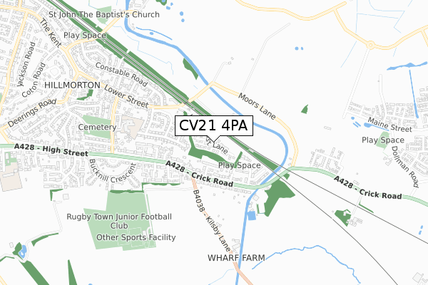 CV21 4PA map - small scale - OS Open Zoomstack (Ordnance Survey)