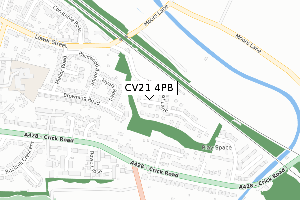 CV21 4PB map - large scale - OS Open Zoomstack (Ordnance Survey)