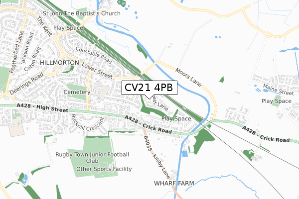 CV21 4PB map - small scale - OS Open Zoomstack (Ordnance Survey)