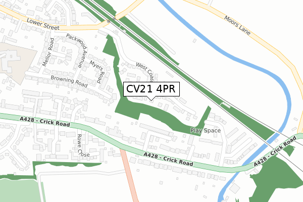 CV21 4PR map - large scale - OS Open Zoomstack (Ordnance Survey)
