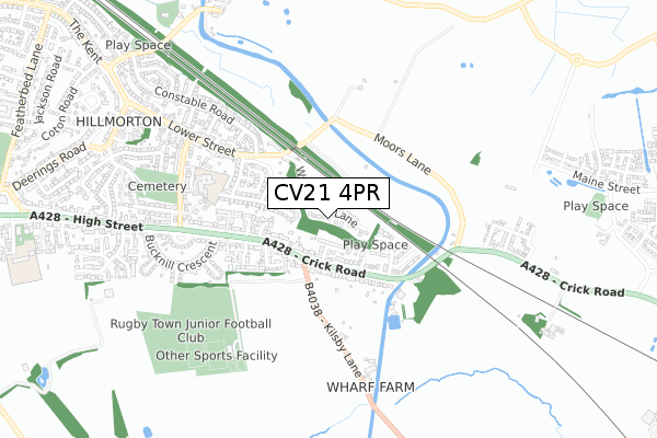 CV21 4PR map - small scale - OS Open Zoomstack (Ordnance Survey)