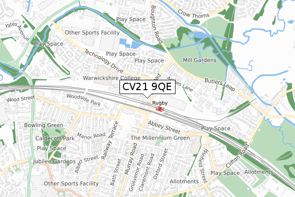 CV21 9QE map - small scale - OS Open Zoomstack (Ordnance Survey)