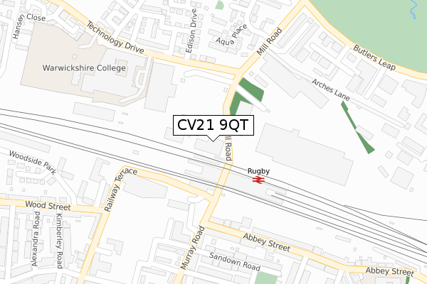 CV21 9QT map - large scale - OS Open Zoomstack (Ordnance Survey)