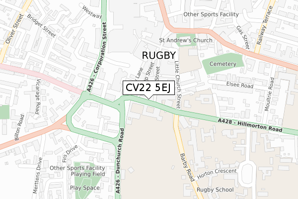 CV22 5EJ map - large scale - OS Open Zoomstack (Ordnance Survey)