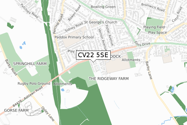 CV22 5SE map - small scale - OS Open Zoomstack (Ordnance Survey)