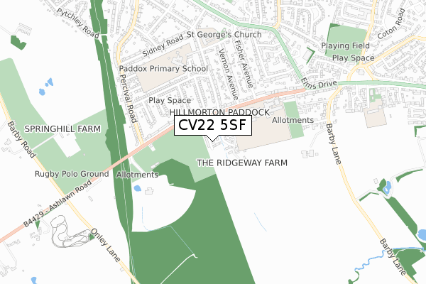 CV22 5SF map - small scale - OS Open Zoomstack (Ordnance Survey)