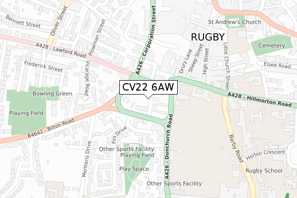 CV22 6AW map - large scale - OS Open Zoomstack (Ordnance Survey)