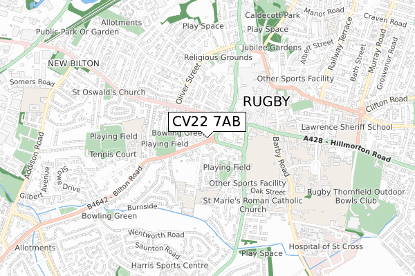 CV22 7AB map - small scale - OS Open Zoomstack (Ordnance Survey)