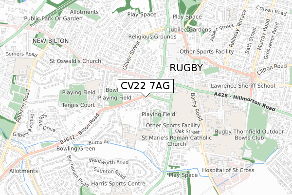 CV22 7AG map - small scale - OS Open Zoomstack (Ordnance Survey)