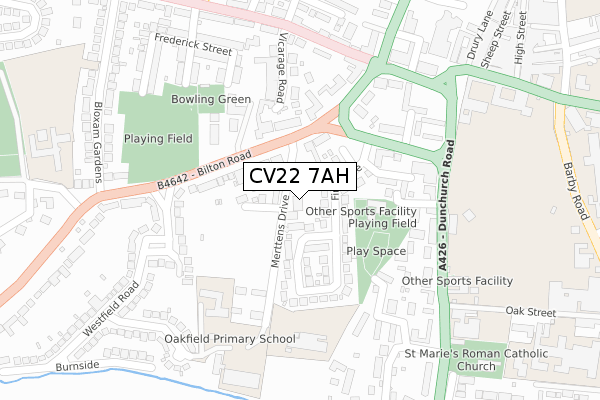 CV22 7AH map - large scale - OS Open Zoomstack (Ordnance Survey)