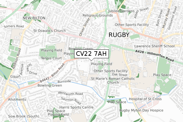 CV22 7AH map - small scale - OS Open Zoomstack (Ordnance Survey)