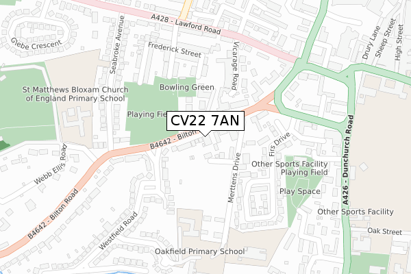 CV22 7AN map - large scale - OS Open Zoomstack (Ordnance Survey)