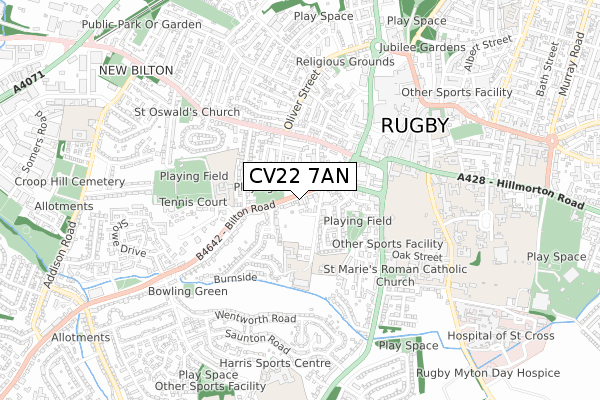 CV22 7AN map - small scale - OS Open Zoomstack (Ordnance Survey)