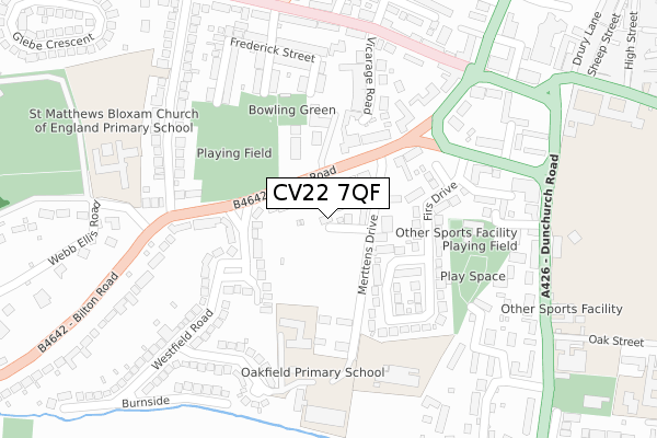 CV22 7QF map - large scale - OS Open Zoomstack (Ordnance Survey)