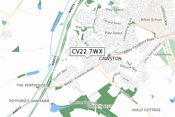 CV22 7WX map - small scale - OS Open Zoomstack (Ordnance Survey)