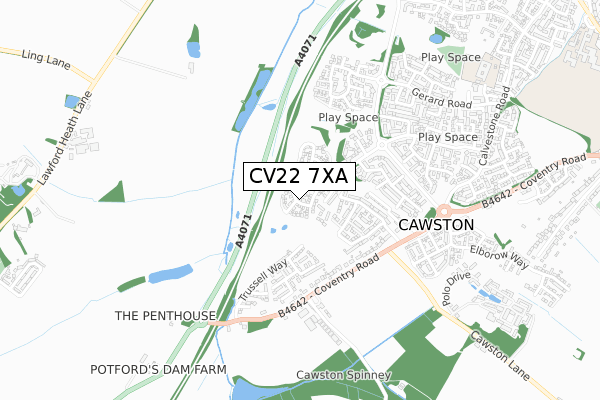 CV22 7XA map - small scale - OS Open Zoomstack (Ordnance Survey)