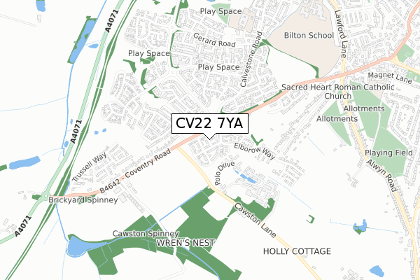 CV22 7YA map - small scale - OS Open Zoomstack (Ordnance Survey)