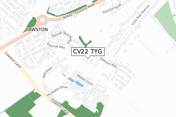 CV22 7YG map - large scale - OS Open Zoomstack (Ordnance Survey)