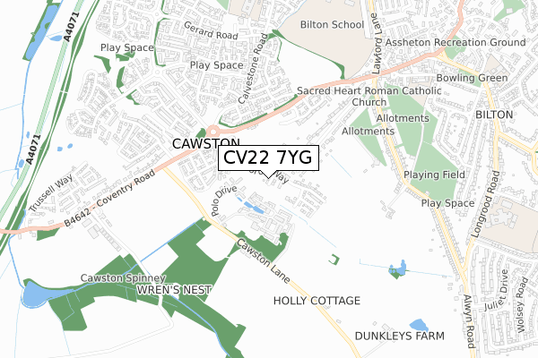 CV22 7YG map - small scale - OS Open Zoomstack (Ordnance Survey)