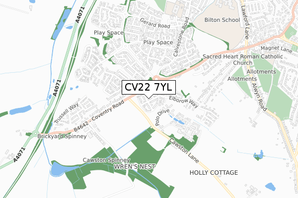 CV22 7YL map - small scale - OS Open Zoomstack (Ordnance Survey)