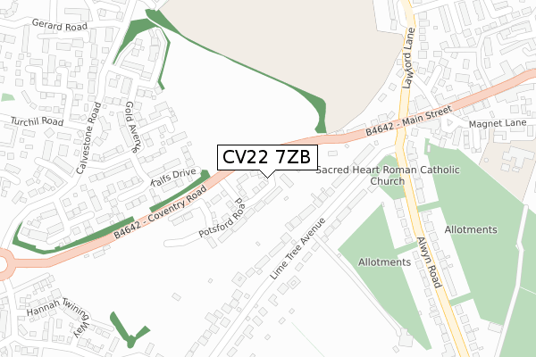CV22 7ZB map - large scale - OS Open Zoomstack (Ordnance Survey)