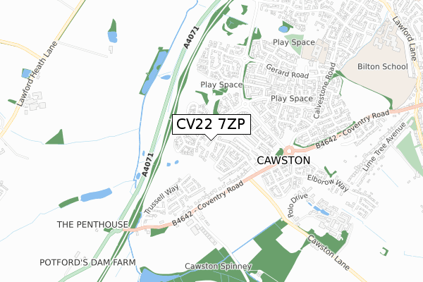 CV22 7ZP map - small scale - OS Open Zoomstack (Ordnance Survey)
