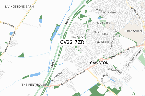 CV22 7ZR map - small scale - OS Open Zoomstack (Ordnance Survey)