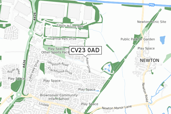 CV23 0AD map - small scale - OS Open Zoomstack (Ordnance Survey)