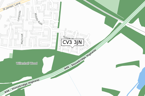 CV3 3JN map - large scale - OS Open Zoomstack (Ordnance Survey)