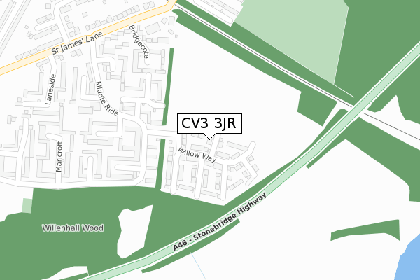 CV3 3JR map - large scale - OS Open Zoomstack (Ordnance Survey)