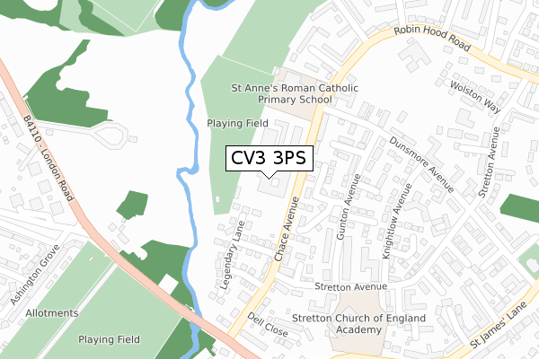 CV3 3PS map - large scale - OS Open Zoomstack (Ordnance Survey)