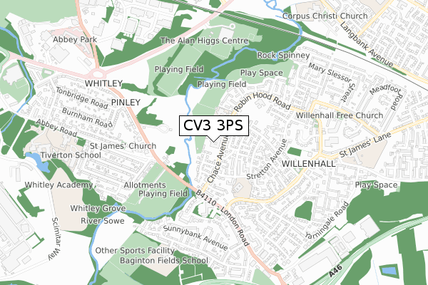 CV3 3PS map - small scale - OS Open Zoomstack (Ordnance Survey)